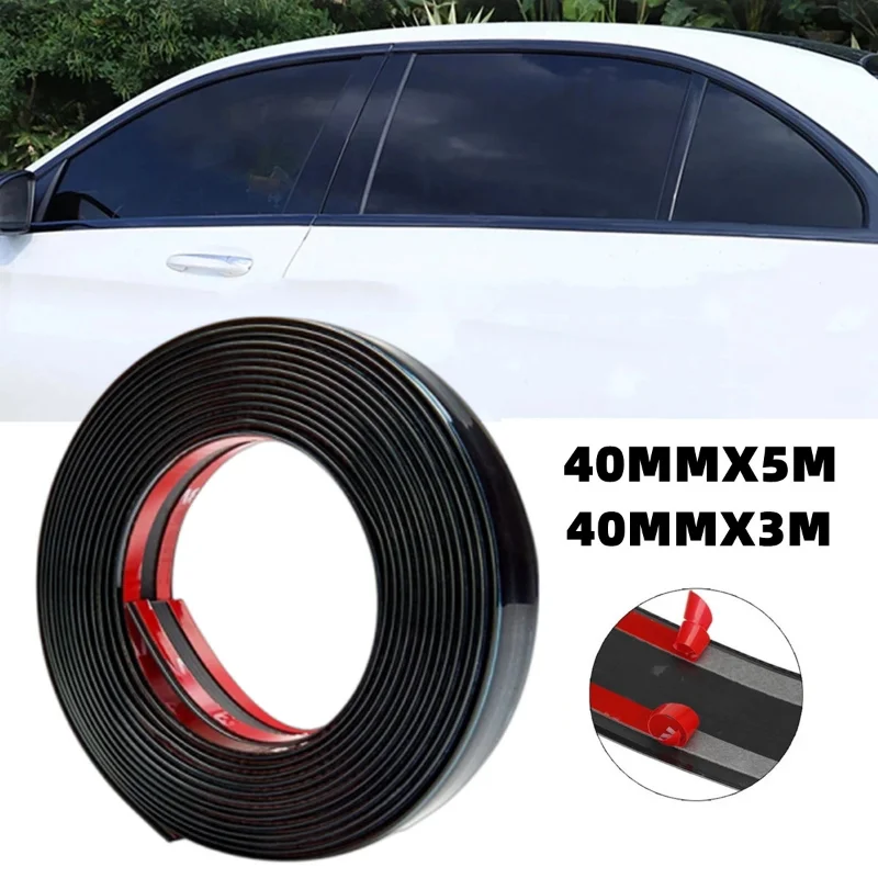 5M/3M X 40MM Car Door Body Side Skirt Molding Trim Bright Black Auto Roof Waterproof Grille Window Decorative Protective Strip