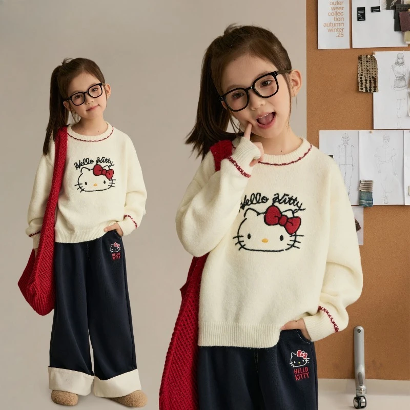 

Kawaii Hello Kitty Sanrio Student Cute Cartoon Comfortable Warm Knit Sweater Add Fluffy Clothes Blouse Birthday Gift for Kids