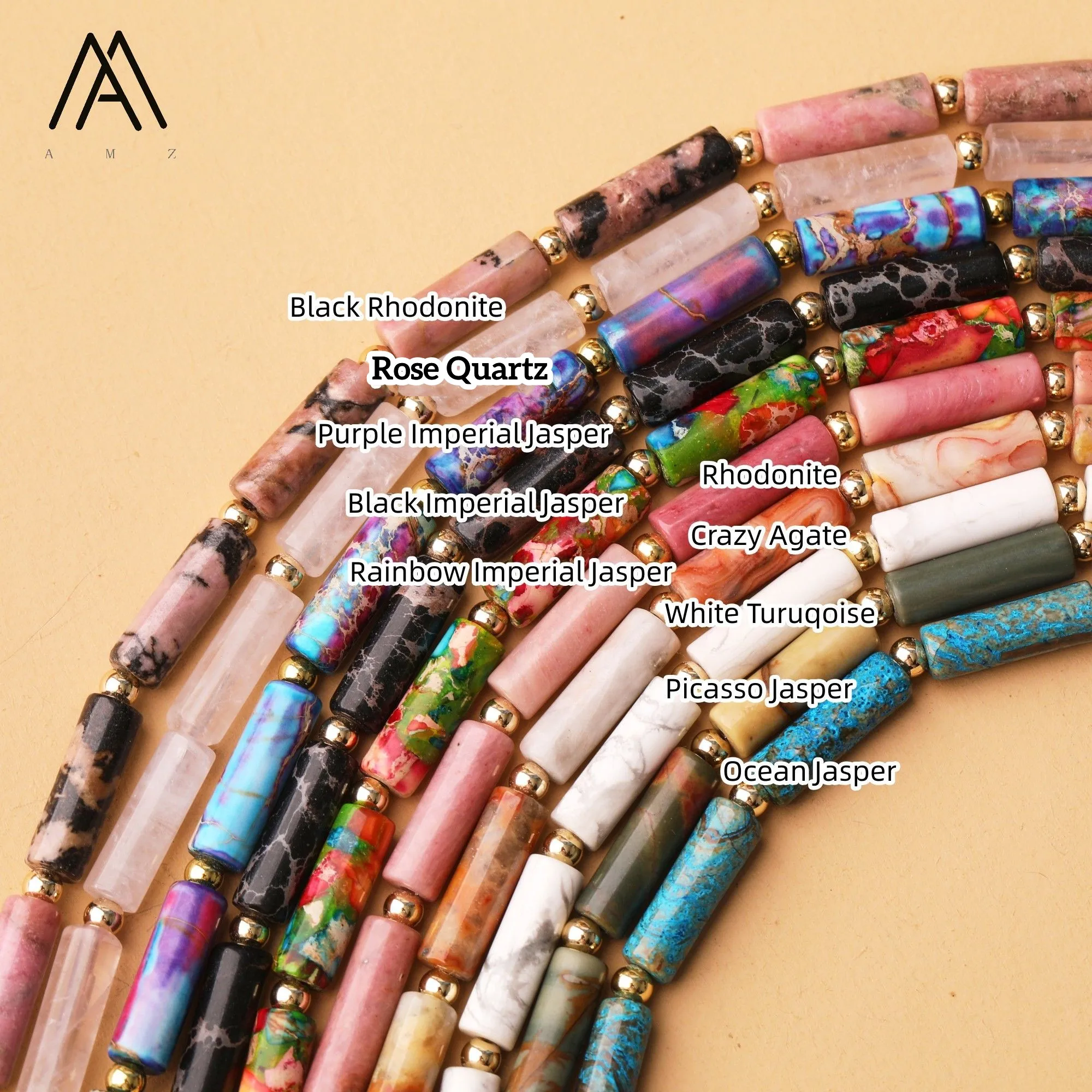 Minimalist Necklace Healing Natural Stone Rose Quartz Ocean Jasper Crazy Agate Cylinder Beads Chokers for Women