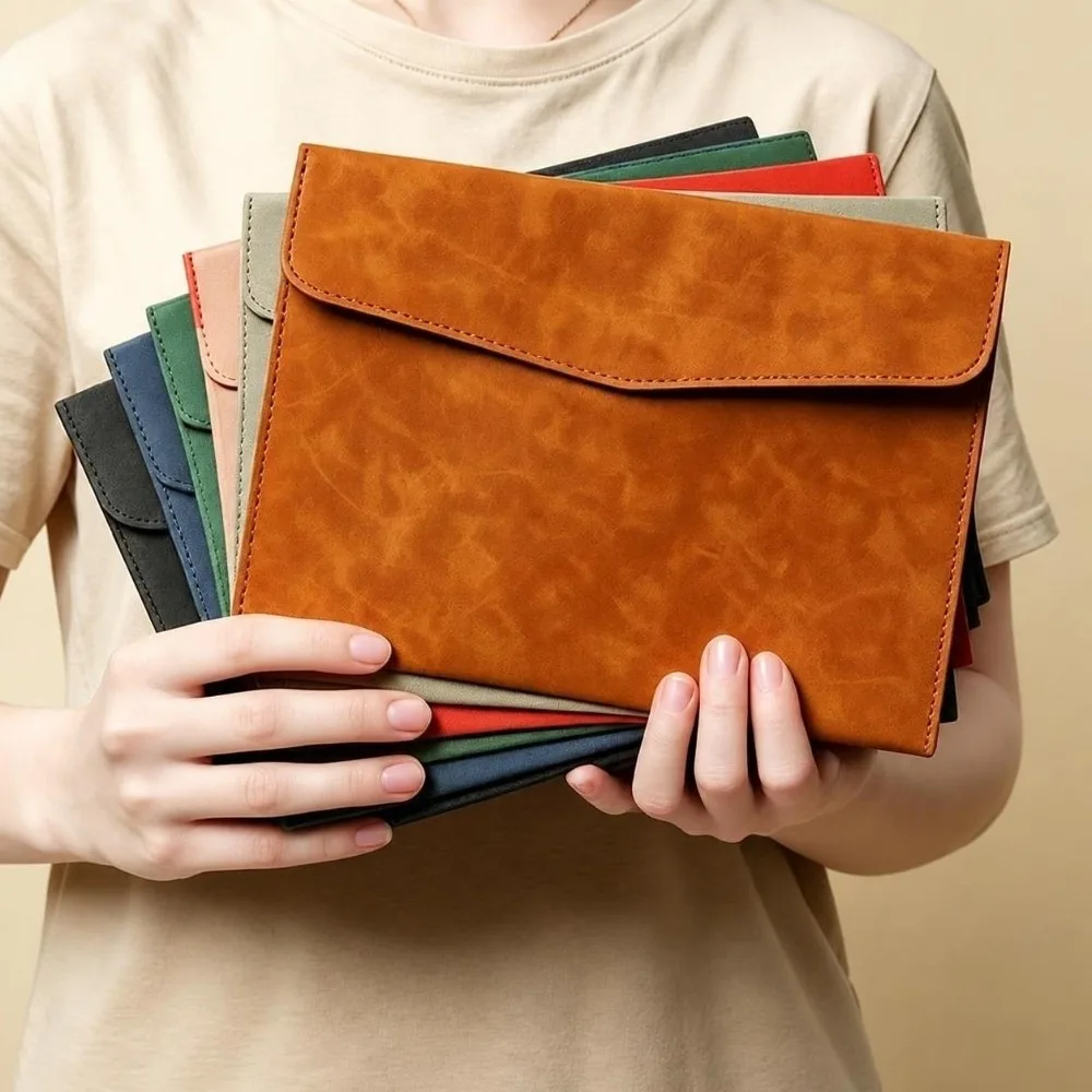 Durable Faux Leather Document Pouch A5 Magnetic Snap Document Bag Data Storage Envelope Business Office