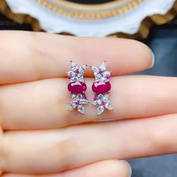 FS 4*6mm Natural Ruby Earrings S925 Sterling Silver Fine Fashion Weddings Jewelry for Women MeiBaPJ With Certificate