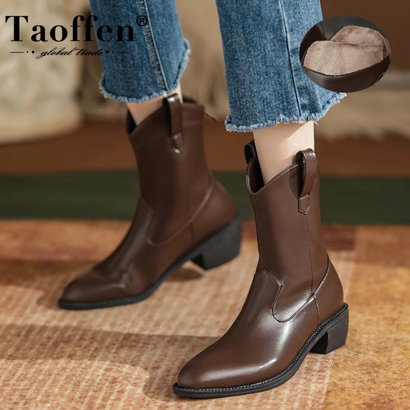 

Женские короткие ботинки Taoffen размера плюс 32-43 на квадратном каблуке; Зимняя женская обувь; Модные Крутые ботинки в западном стиле; Женская обувь