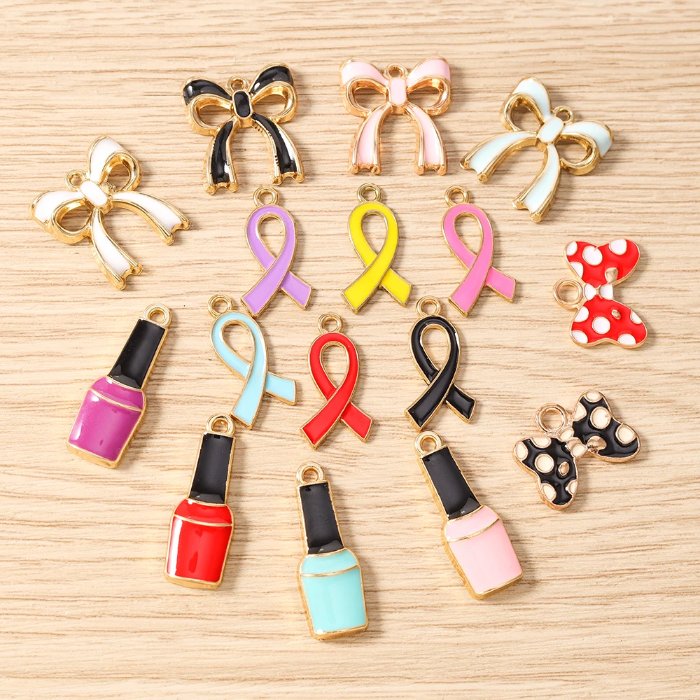 Tusember 10 Stück gemischte bunte Emaille-Band-Schleifen-Anhänger für Ohrringe, Armbänder, Halsketten, DIY-Schmuckherstellung, handgefertigtes Kunsthandwerk – Detail 1