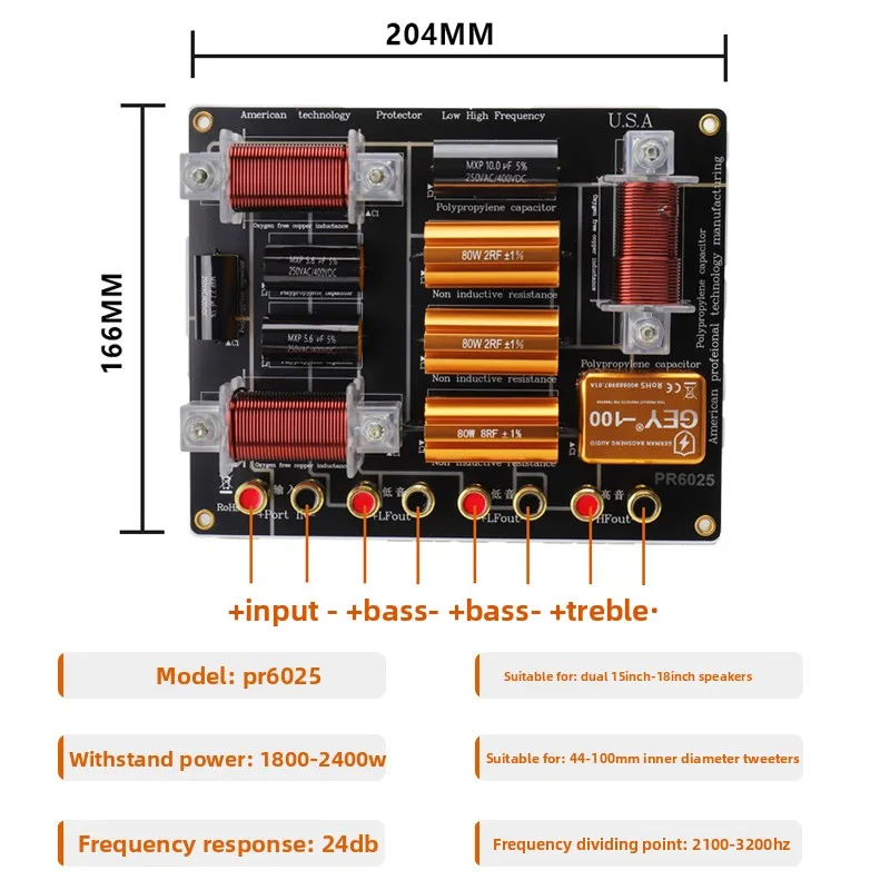6025/Metal 8 Ohm 2400W Passive Crossover Network 2 Way Audio Speaker 2100-3200Hz For daul 15-18 Inch Woofer&44-100 core tweeter view 4