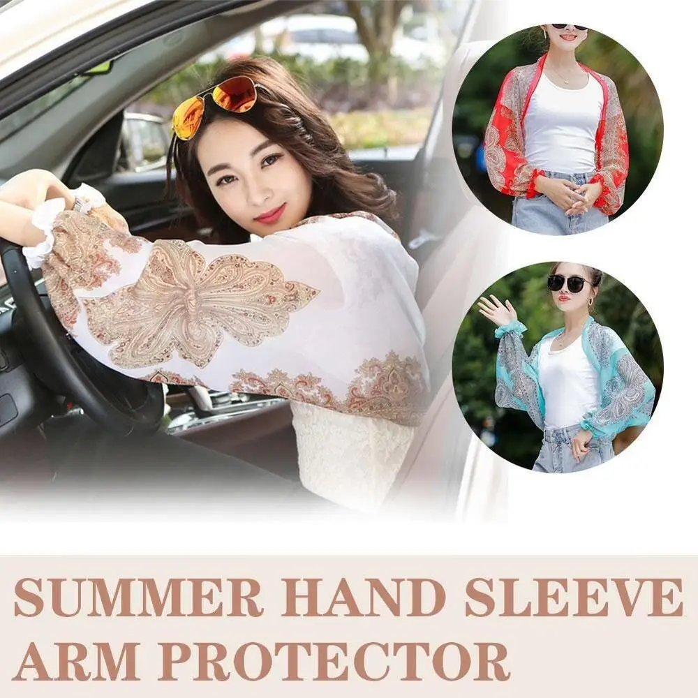 

2024 Anti-UV Oversleeves Arm Wrap Cover 60-80cm Long Shirt Sun Shawl Chiffon Floral Pattern Sun Protection Shawl Woman