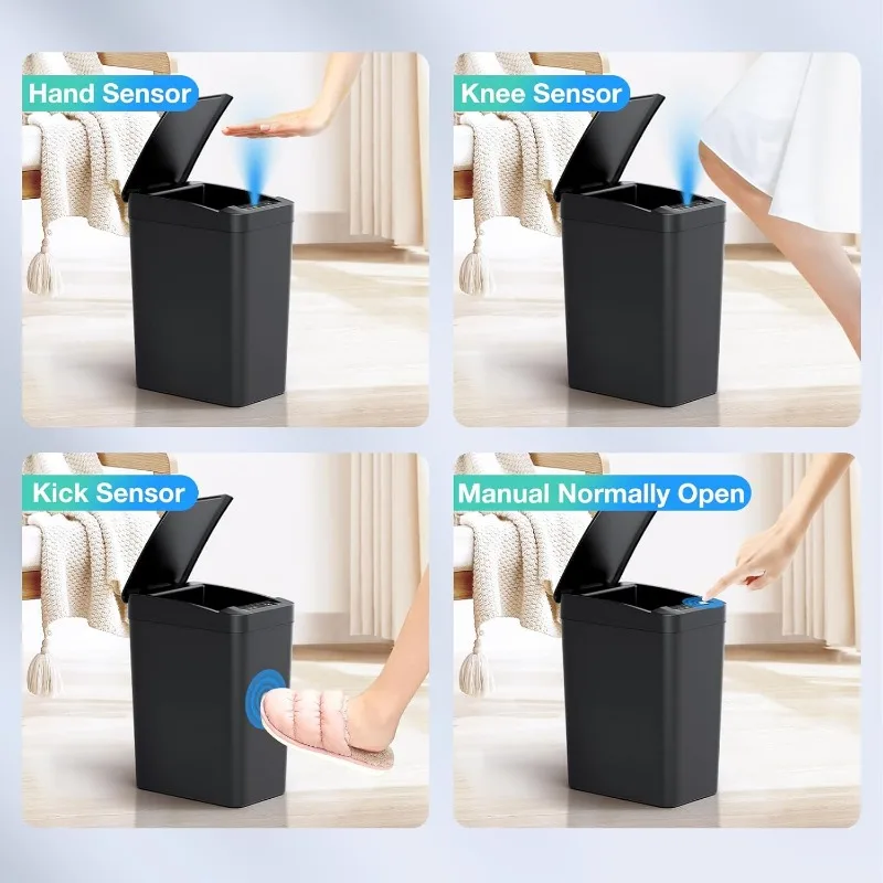 Bathroom Trash Can,2.2 Gallon Automatic Touchless Garbage Can,Smart Motion Sensor Small Trash Can,Slim Plastic Trash Bin (Black)