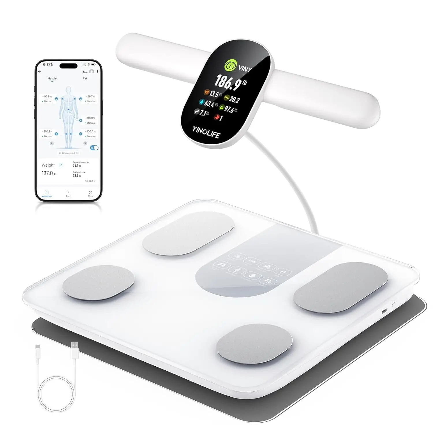 

Умные весы для веса тела, 8-электродные весы для ванной комнаты для веса жира, мышечная масса BMI, 28-анализатор всего состава тела, точный