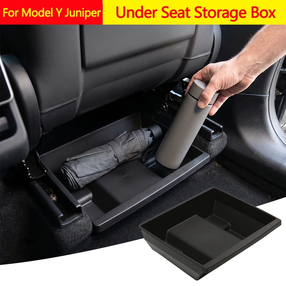 TPE Under Seat Storage Box For Tesla Model Y Juniper 2025 2026 Front Passenger Seat Hidden Storage Tray With Cover Car Accessory