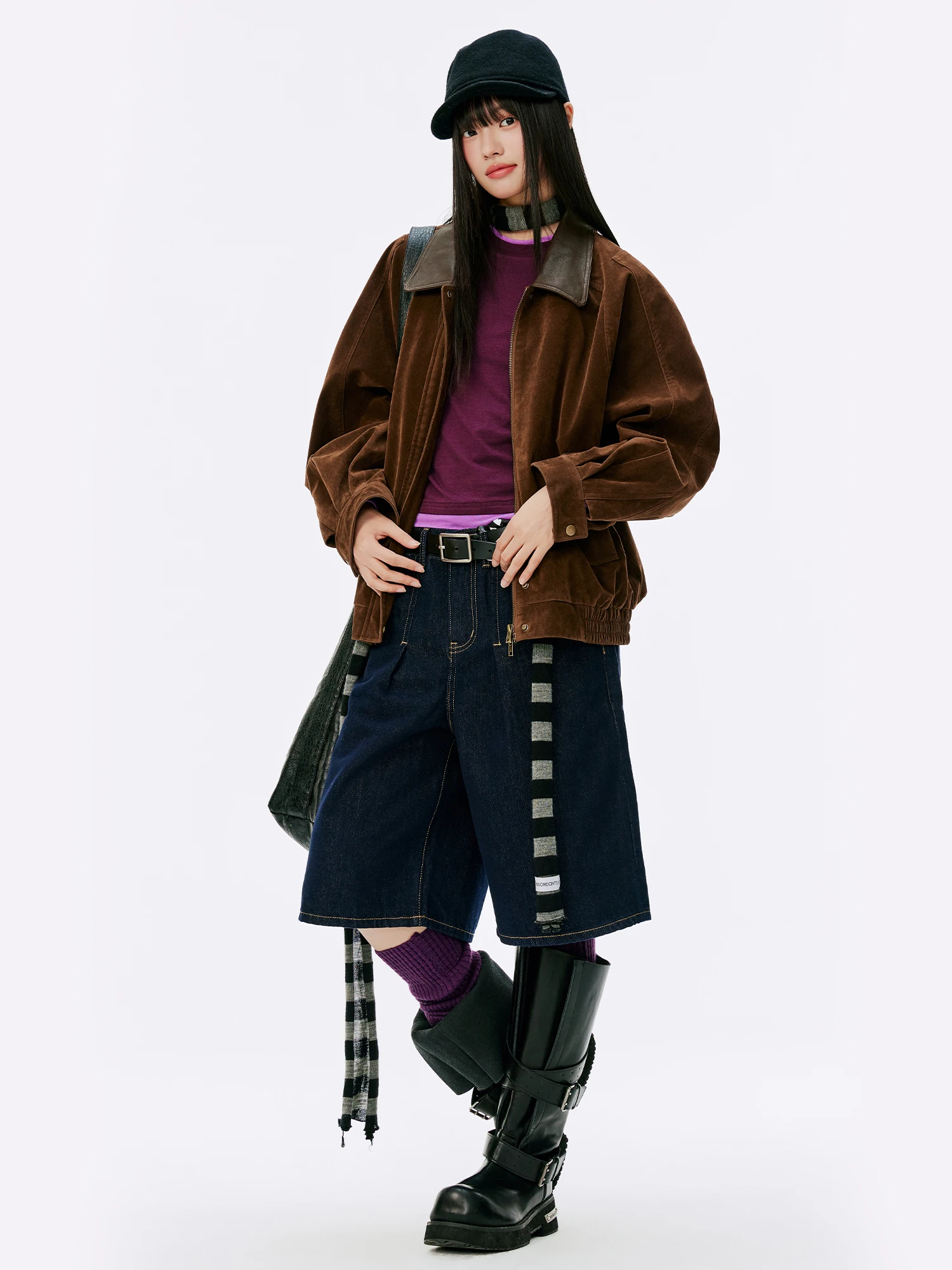 

Burgenland Vintage Brown Mermaid Suede Collar Jaet Women's Spring Autumn Casual Top High-End Feelings Korean Sle