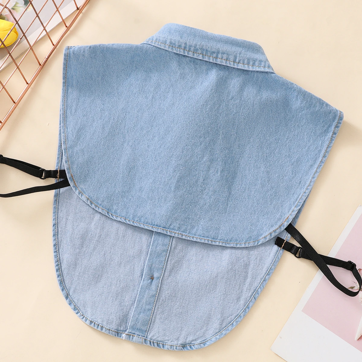 Damen-Kragen aus blau gewaschenem Denim mit spitzem Kragen, professioneller, lässiger, vielseitiger Dekorationskragen im halben Hemdstil – Detail 16