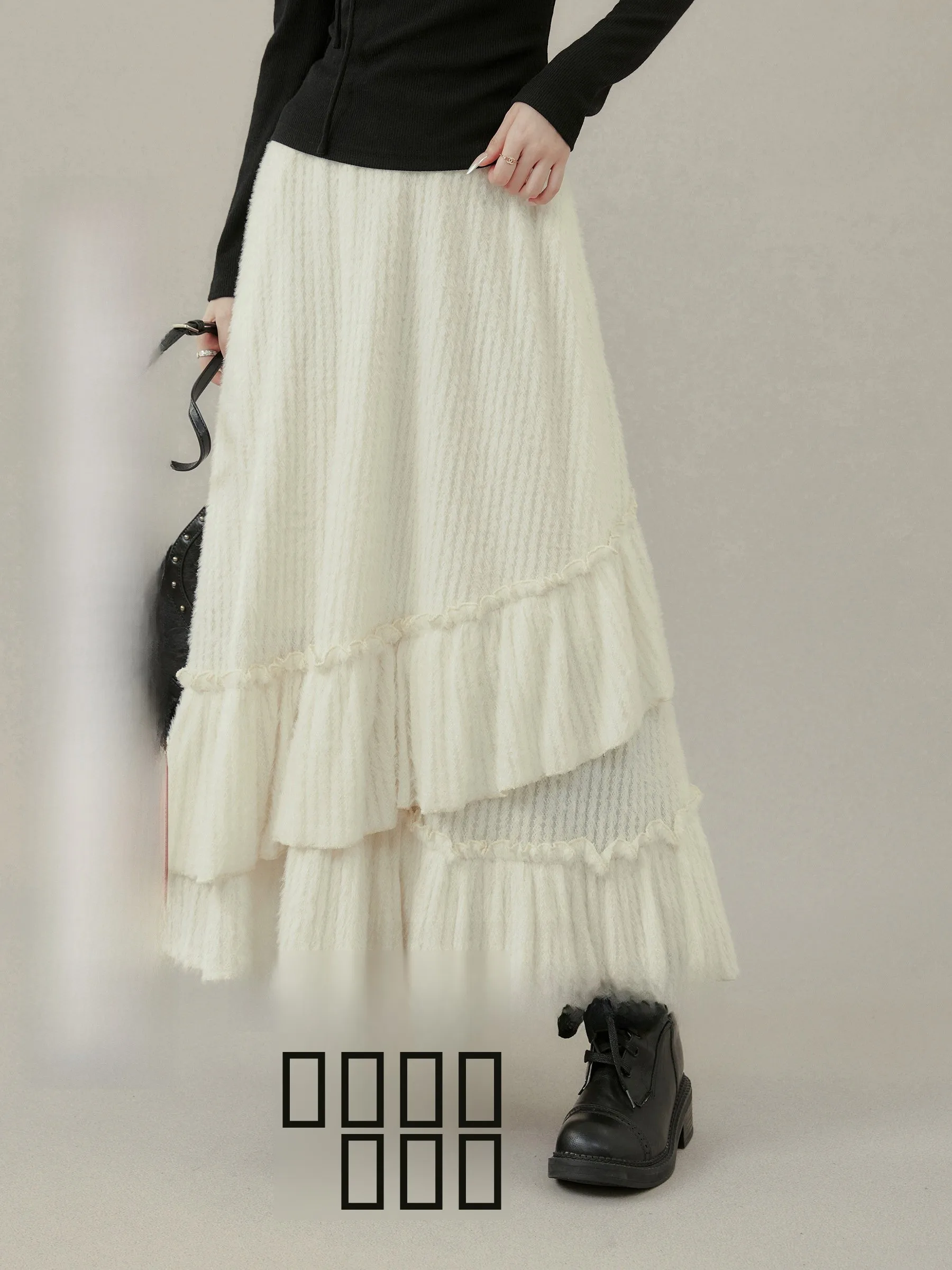 

Ouyang Xiwai plus Size "Flowing Light Amber Cloud" Casual High Waist A-Line Skirt for Women Irregular Splicing Skirt