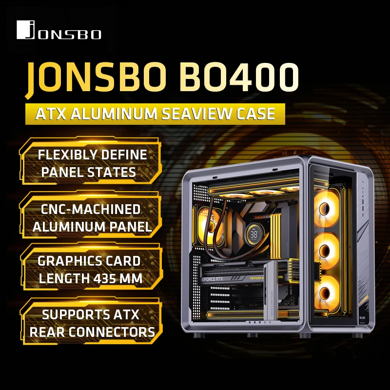 

Jonsbo BO400 ATX Computer Case Aluminum Seaview Room Chassis 10 Fan Slots Computer Game Main Case Backboard Perspective PC