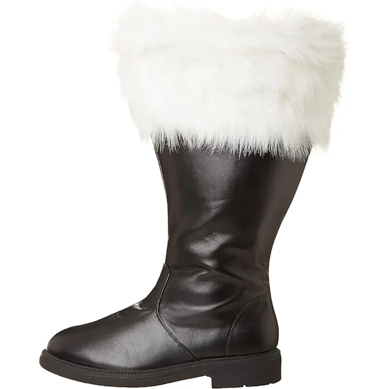 Weihnachtsmann-Kostümstiefel, weiße Plüschmanschette, Lederstiefel, rot-schwarz, für Weihnachtsfeier, Halloween, Feiertagsveranstaltungen, Kostüm-Schuhe – Detail 3