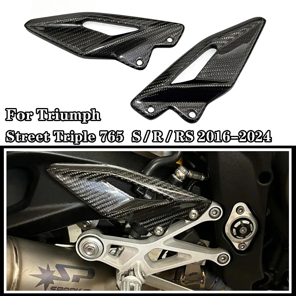 

For Triumph Street Triple 660 765 R RS 2016-2021 2022 2023 2024 Carbon Fiber Motorcycle Accessories Heel Guard Plates Foot Rests