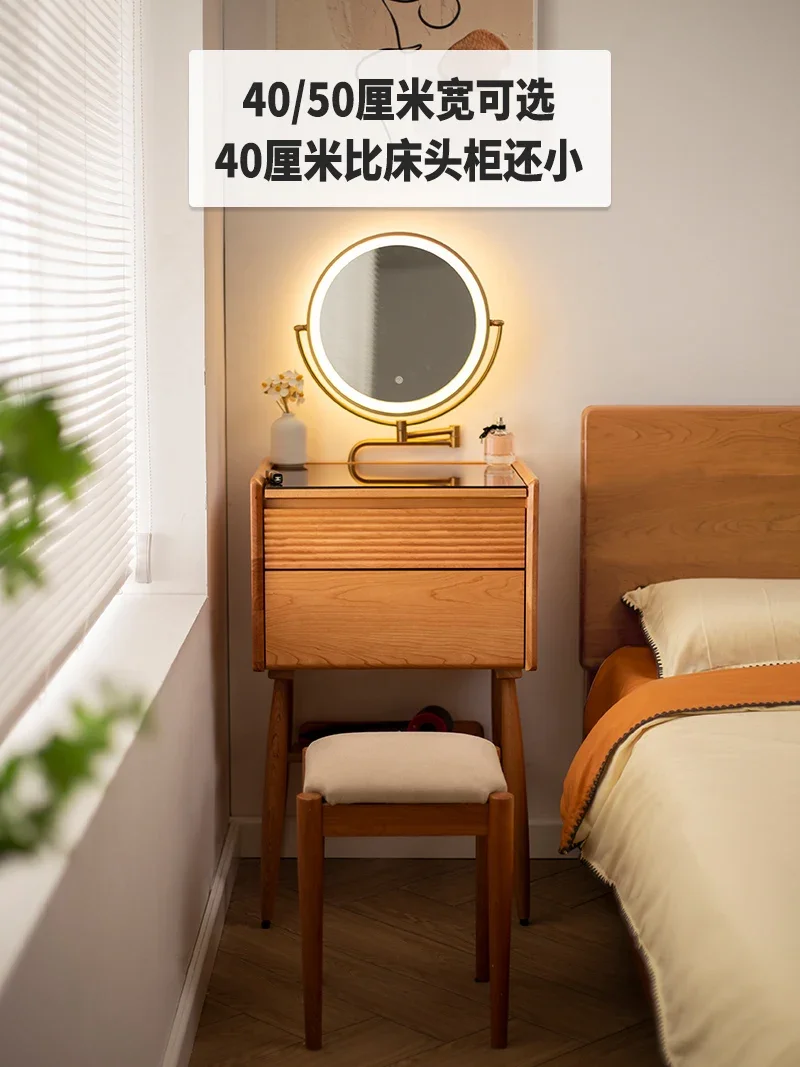 Japanese style small dresser solid wood 50cm bedroom ultra-narrow dressing table 40cm small mini dressing table with light