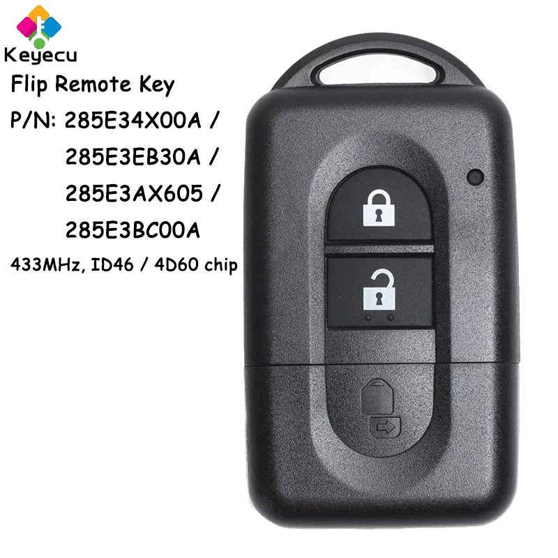 

KEYECU Flip Remote Control Car Key With 2 Buttons 433MHz ID46/ 4D60 Chip Fob for Nissan Juke Navara Micra Xtrail Qashqai Duke