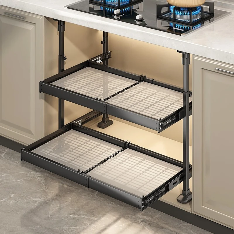 Kitchen Basket Cabinet Drawable Bowl Basket Seasoning Basket Recessed Wardrobe Household Bowl Rack Kitchen Shelf,