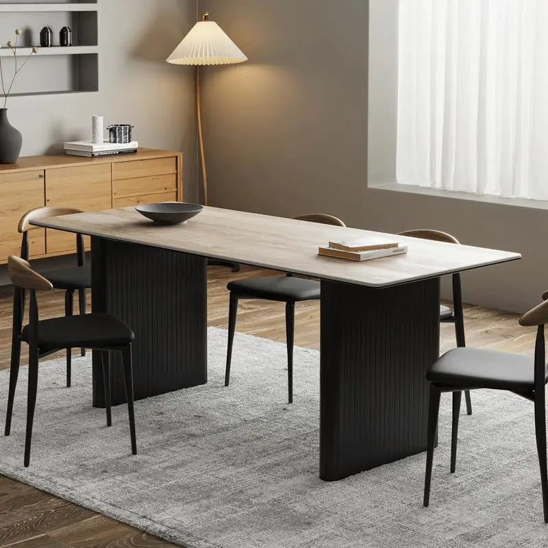 

Extreme dining table simple home Italian rock meal designer high-end slate rectangular rectangular hole simple design square