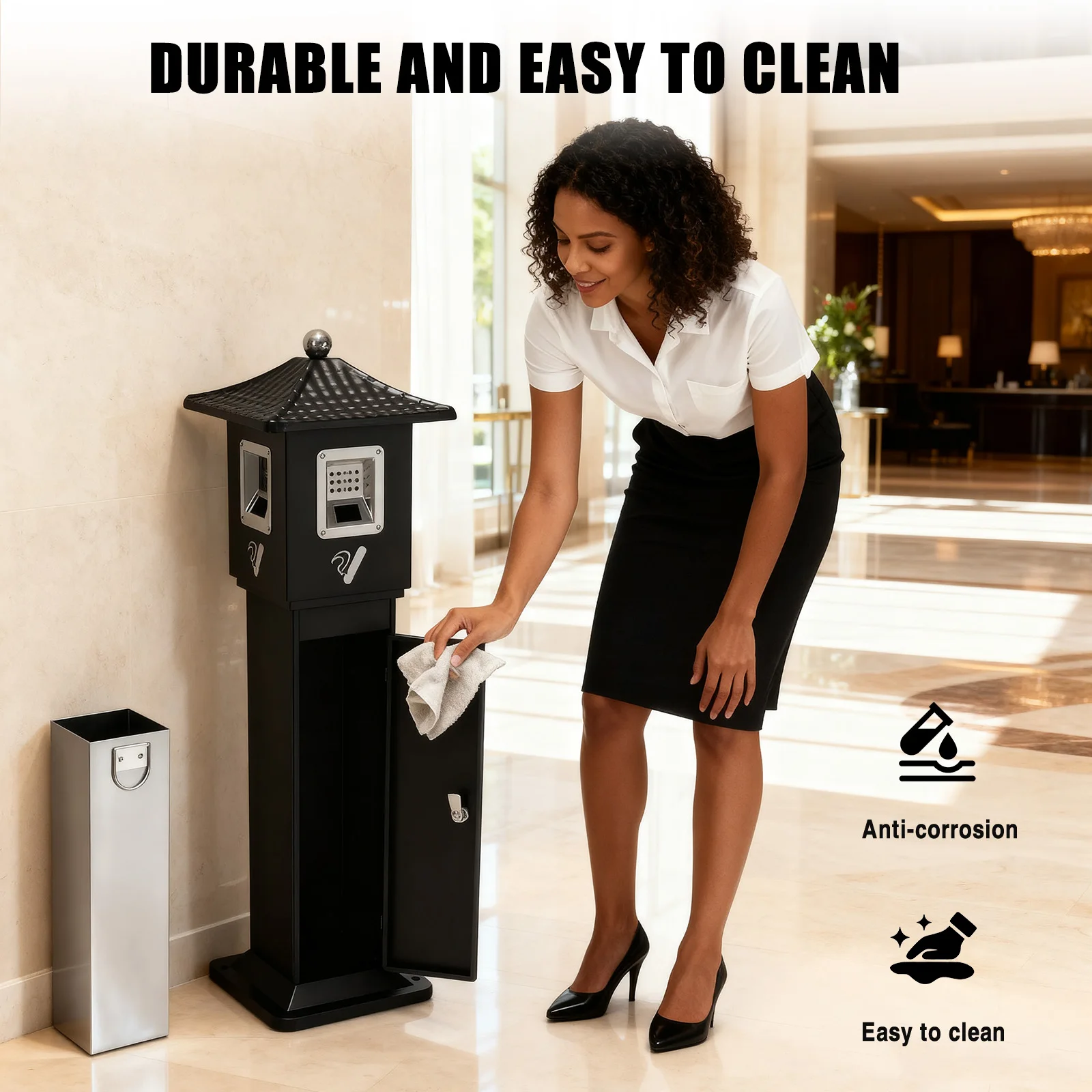 

Standing Cigarette Butt Disposal Corrosion Resistant Standing Trash Bin Easy To Clean for Patio Shopping Center Office and Hotel