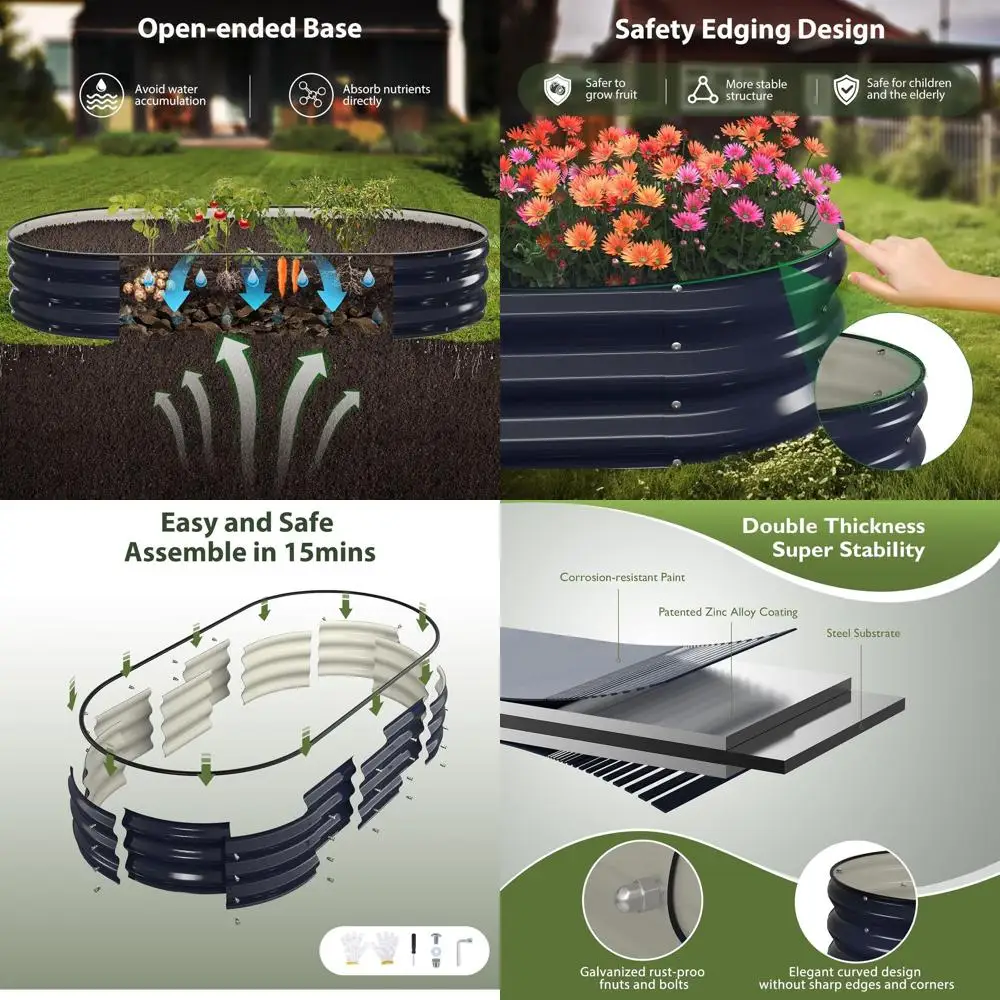 

Navy Blue Galvanized 6x3x1 ft Large Metal Raised Garden Bed Kit for Outdoor Vegetables and Herbs