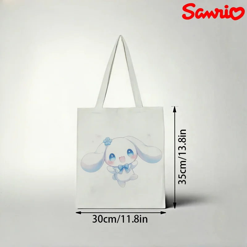 

1pc Kawaii Cinnamoroll with Flower & Bow Print Canvas Tote Bag, Large Capacity Daily Shopping & School Shoulder Bag