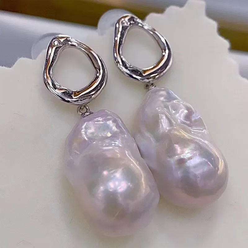 Factory 925 sterling silver natural freshwater baroque pearl stud earrings pearl earrings pearl earrings long