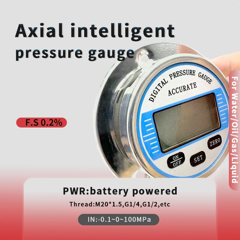 0.2%F.S Axial Vacuum Negative Pressure Gauge Gas Water Fuel Digital Manometer 0-100Mpa Digital Pressure Gauge Piezometer