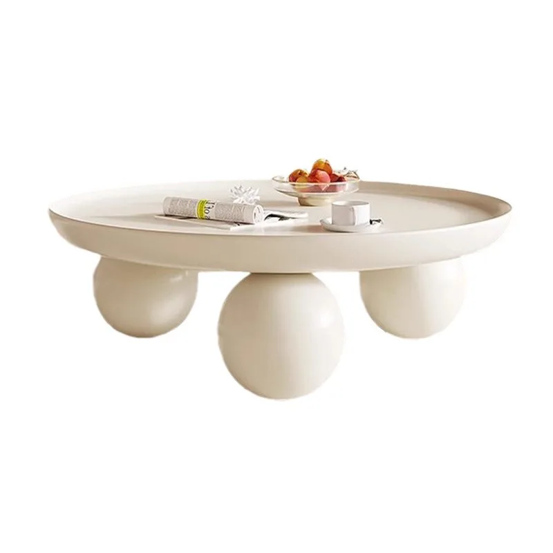

Nordic combination bedroom coffee table simple light luxury household cream round living room table modern small apartment