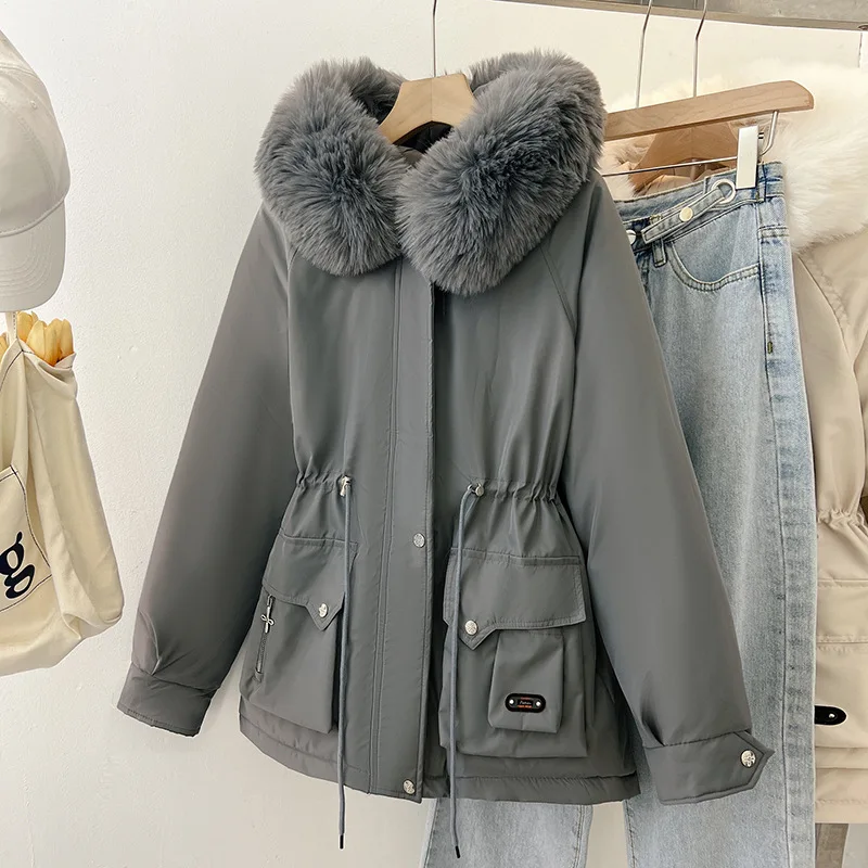 Warm Drawstring Padded Parkas Casual Street wear Female Puffer Outwear Hooded Down Jacket Winter Coat for Women