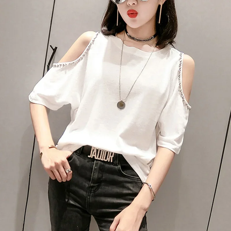 

Summer Short Sleeve T Shirt Women Loose Batwing Sleeve Sexy Off Shoulder T Shirt Femme O-Neck Sexy Streetwear T-shirt 3XL