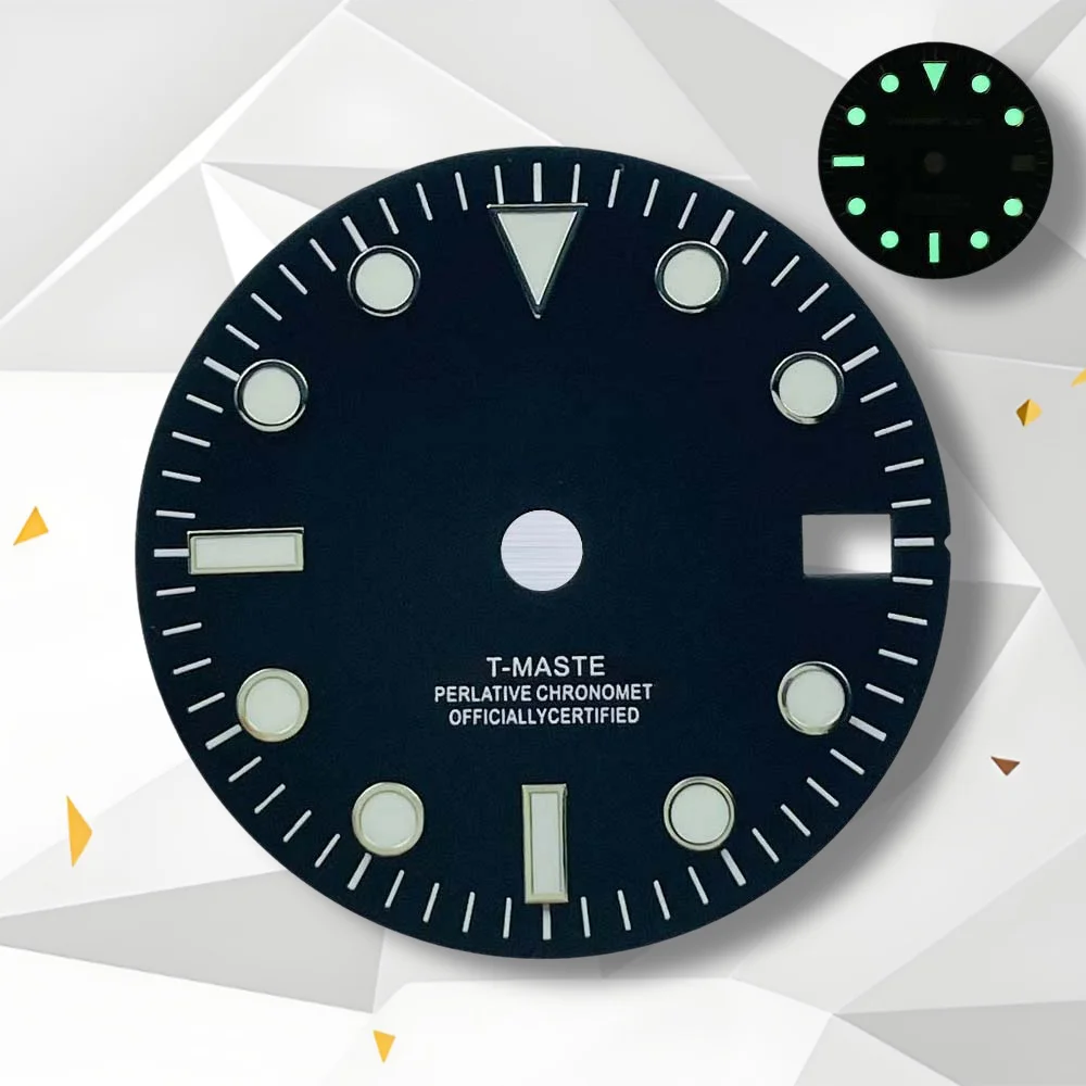 28.5mm S Logo GMT Dial Fit NH34 Movement Green Luminous Black Matte Dial High Quality Watch Modification Accessories