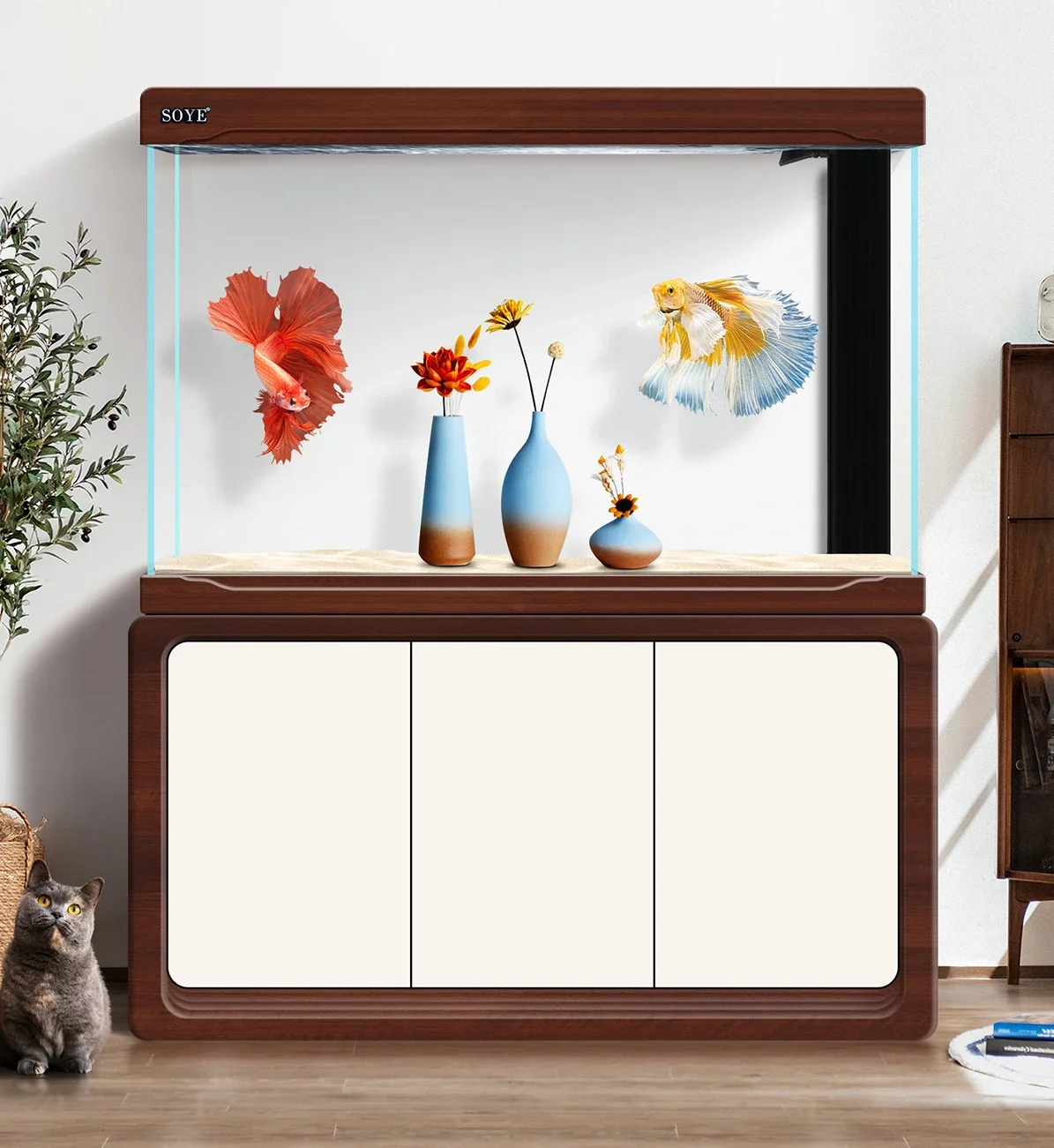 

FG26Fish Tank Living Room Large Aquarium Ecological Super White Partition Floor Bottom Filter Screen Smart Hallway