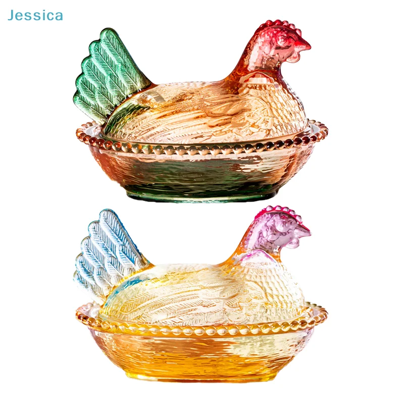 

♥ Винтажная стеклянная сервировочная чаша с крышкой в стиле Хен - емкость для хранения орехов, фруктов и декора стола