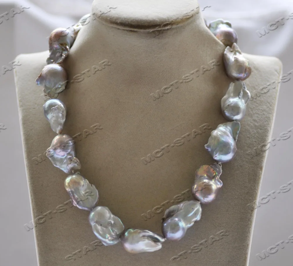 

MTC·STAR Z12701 18" 28mm Natural Gray Baroque Reborn Keshi Pearl Necklace Abalone CZ