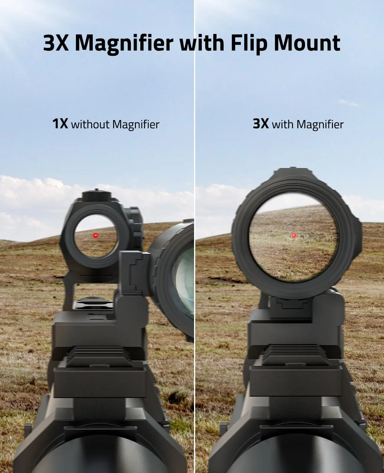 نطاق البندقية WildHawk 3X ريد دوت البصر المكبر الوجه إلى الجانب جبل السيارات سطوع Windage الارتفاع قابل للتعديل #3