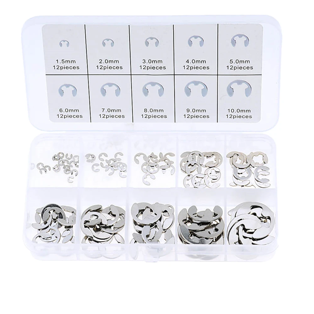 120 PCS/200 pcs Rvs Rvs E Clip washer Assortiment Kit borgring borgring voor as fastener m1.5 ~ M10