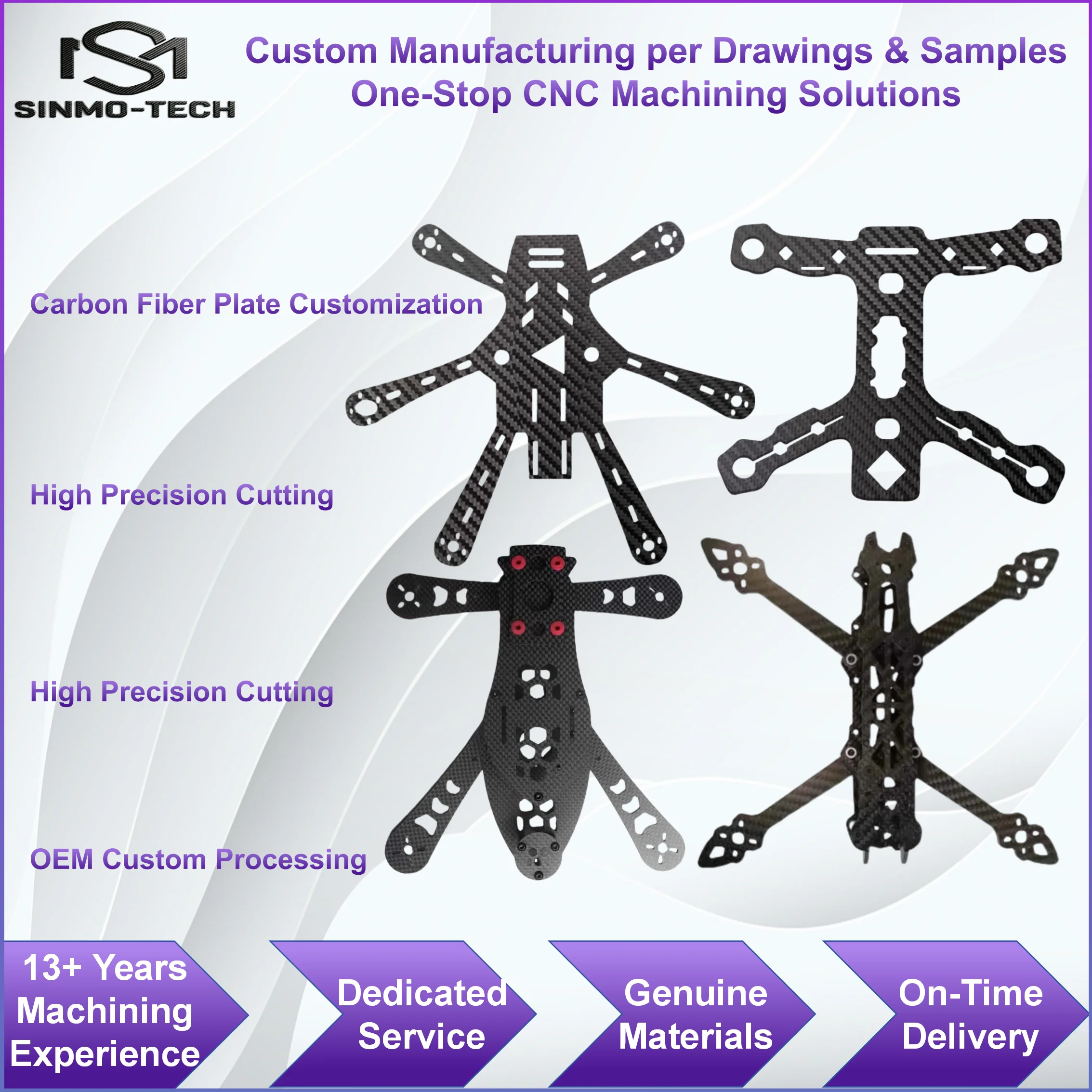 Carbon Fiber Sheet CNC Cutting Machining Service Custom Carbon Fiber Plate Fabrication High Precision OEM Custom Parts