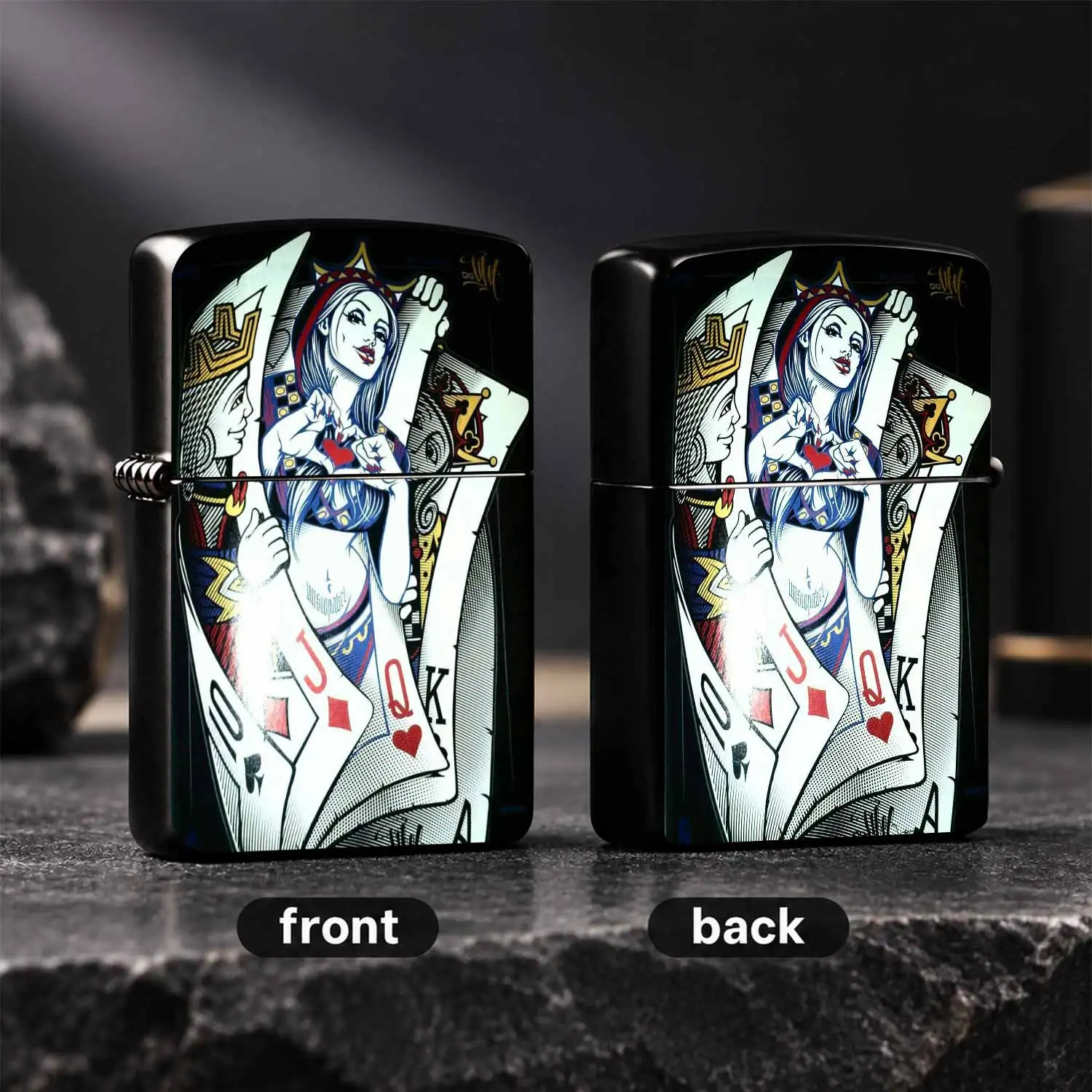 Creative Poker Themed Portable Lighter Unique Art Of Hearts Pattern Decorative Lighter For All Occasions Stylish Retro Street Art Design Practical Daily Accessory Nice Gift For Friends And Collectors A Humorous And Interesting Lighter