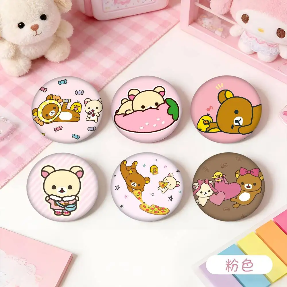 1pc Rilakkuma Cartoon Cartoon Style Badge Brooches On Backpack Decoration Round Enamel Pins For Accessorys