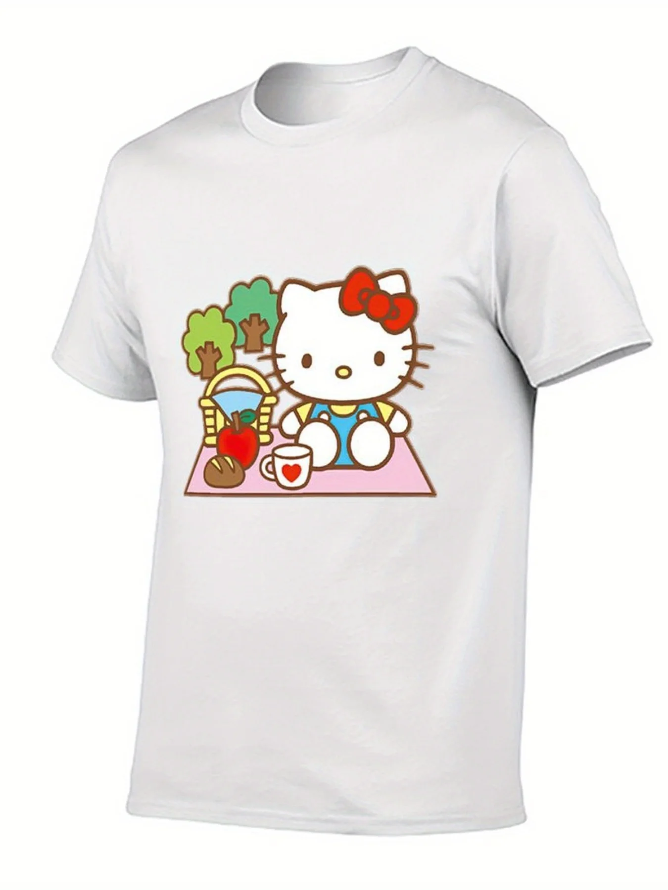 

Hello Kitty Graphic Printing Summer Autumn Winter Cotton Men's and Women's T-Shirts Short Sleeves Luxury Outdoor Sports Brand