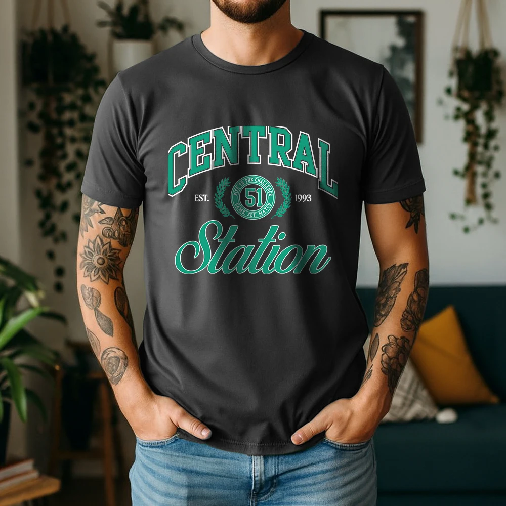Mens 100% Cotton T Shirt Central Station 51 Rise To The Challenge Laurel Varsity Print Breathable Short Sleeve Casual Daily Tee