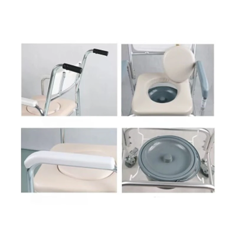 Comfortable Commode Chair, Foldable Portable Toilet, Aluminum Frame, Lightweight Design, Elderly Disabled Use, 4 in 1