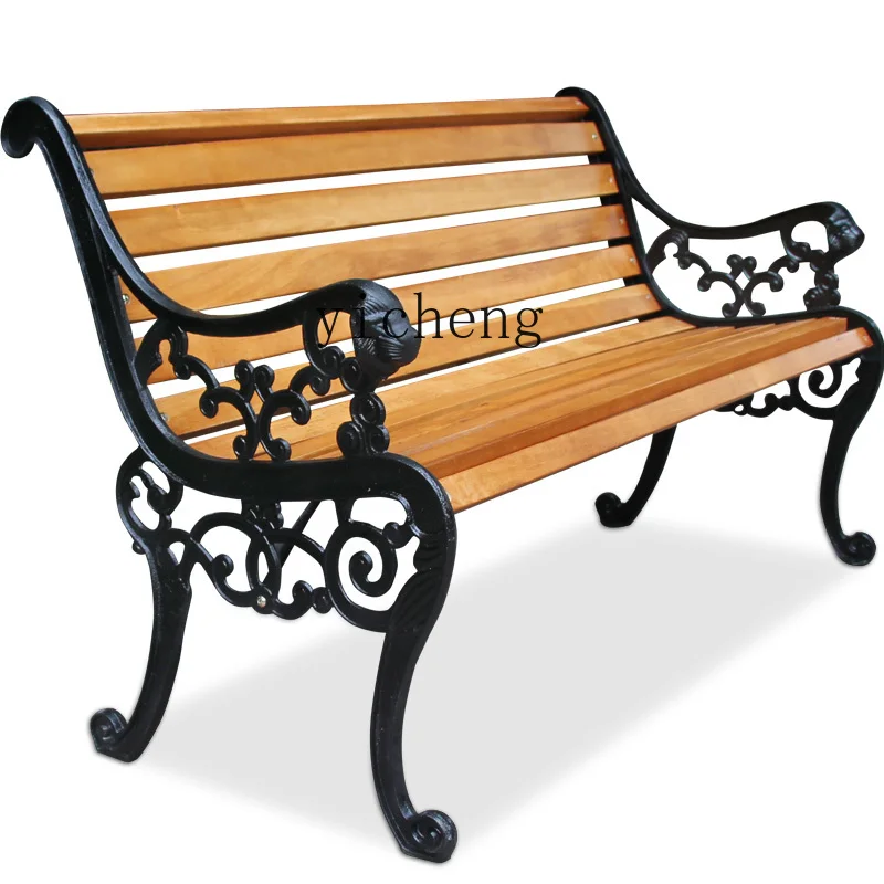 Zf Thickened Park Chair Solid Wood Outdoor Antiseptic Wood Wrought Iron Furniture Armchair