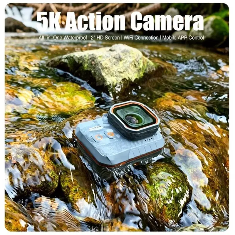 DTB7 Outdoor Sports Waterproof Action Camera 5K UHD Mini 30FPS 170° Wide Angle WiFi Camcorder with LED Screen, Remote Control &