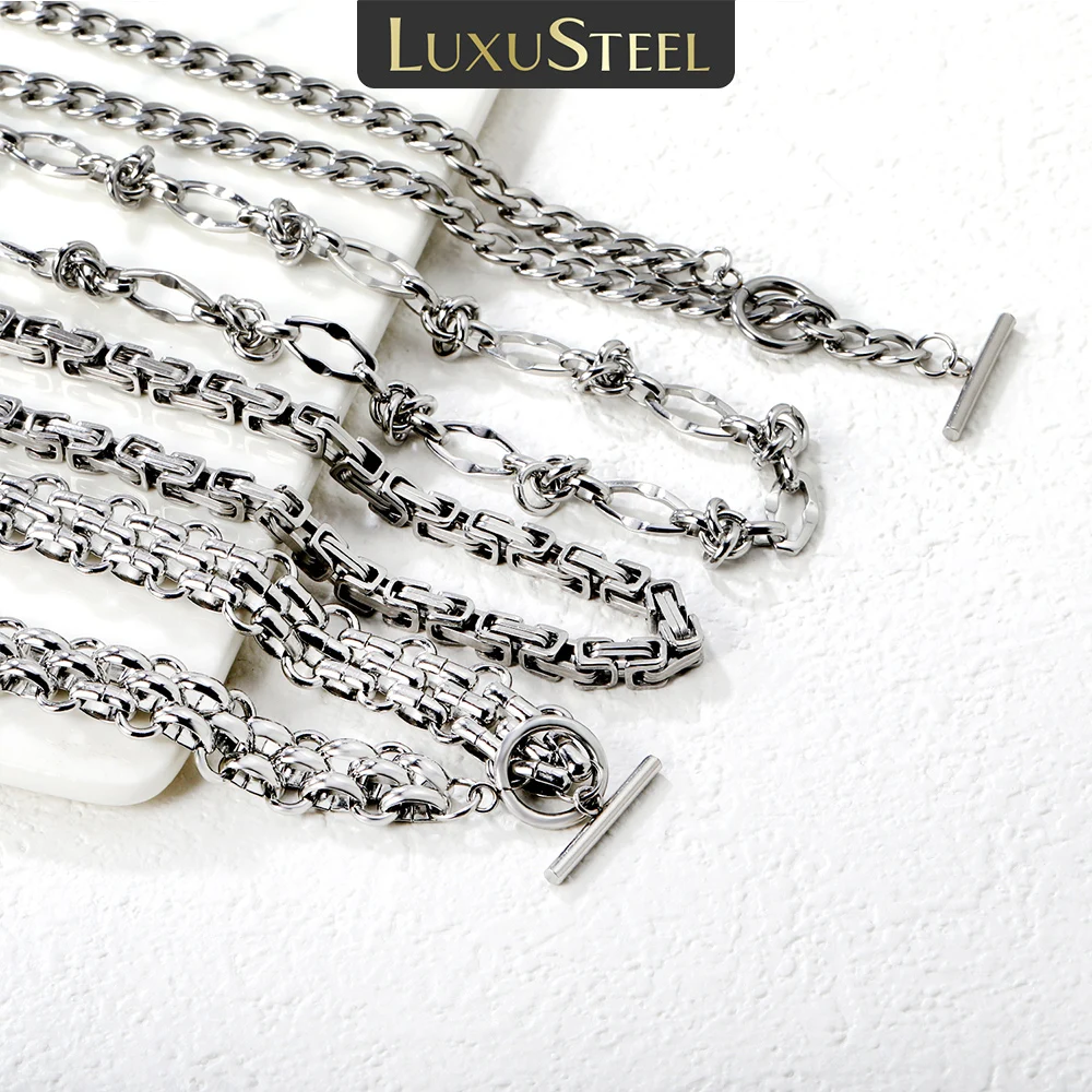 LUXUSTEEL - Atractivo Collar con Colgante de Cadena Cubana para Mujer, Collar de Acero Inoxidable con Cadena Imperial, Joyería con Colgante para Mujer, Regalo