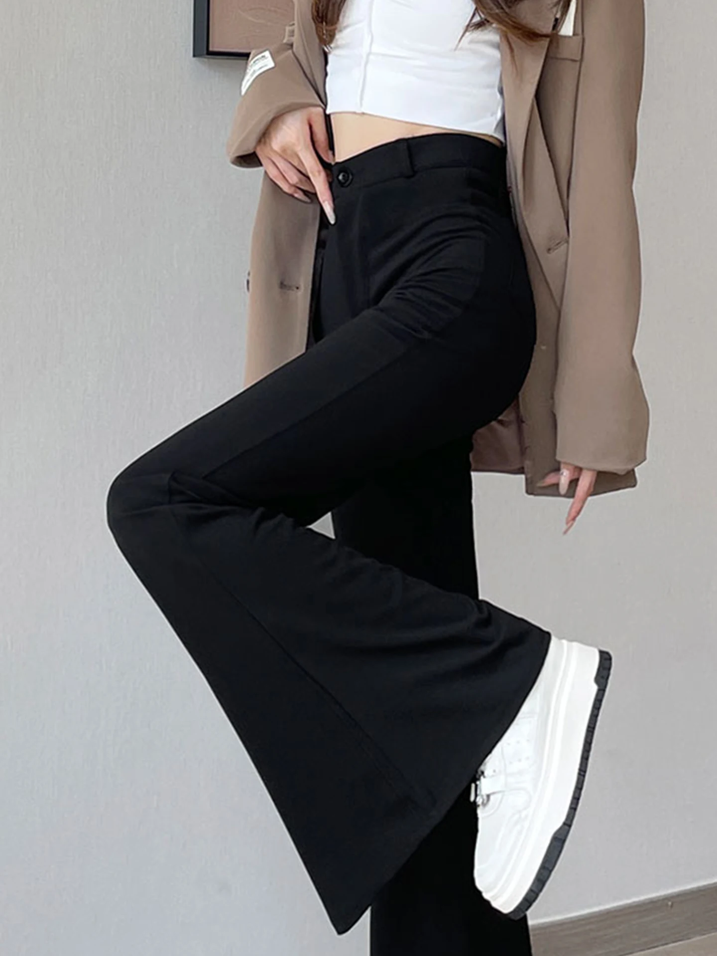

High Waist Elastic Bell Bot Suit Pants Women's Spring Outerwear Yoga Pants Slimming Bootcut Pants Korean Sle Commute