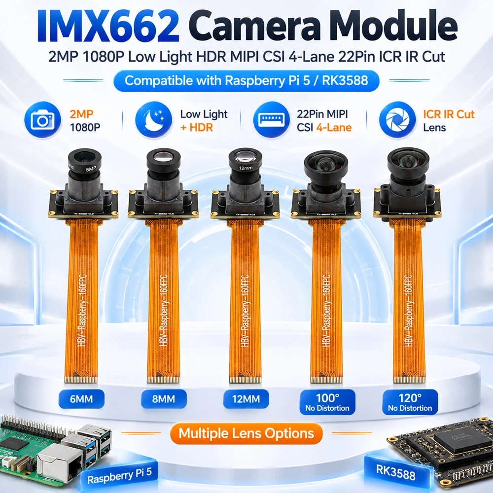 IMX662 Kameramodul 2MP 1080P Low-Light HDR MIPI CSI 4-Spur 22-Pin ICR IR-Cut-Objektiv für Raspberry Pi 5 RK3588