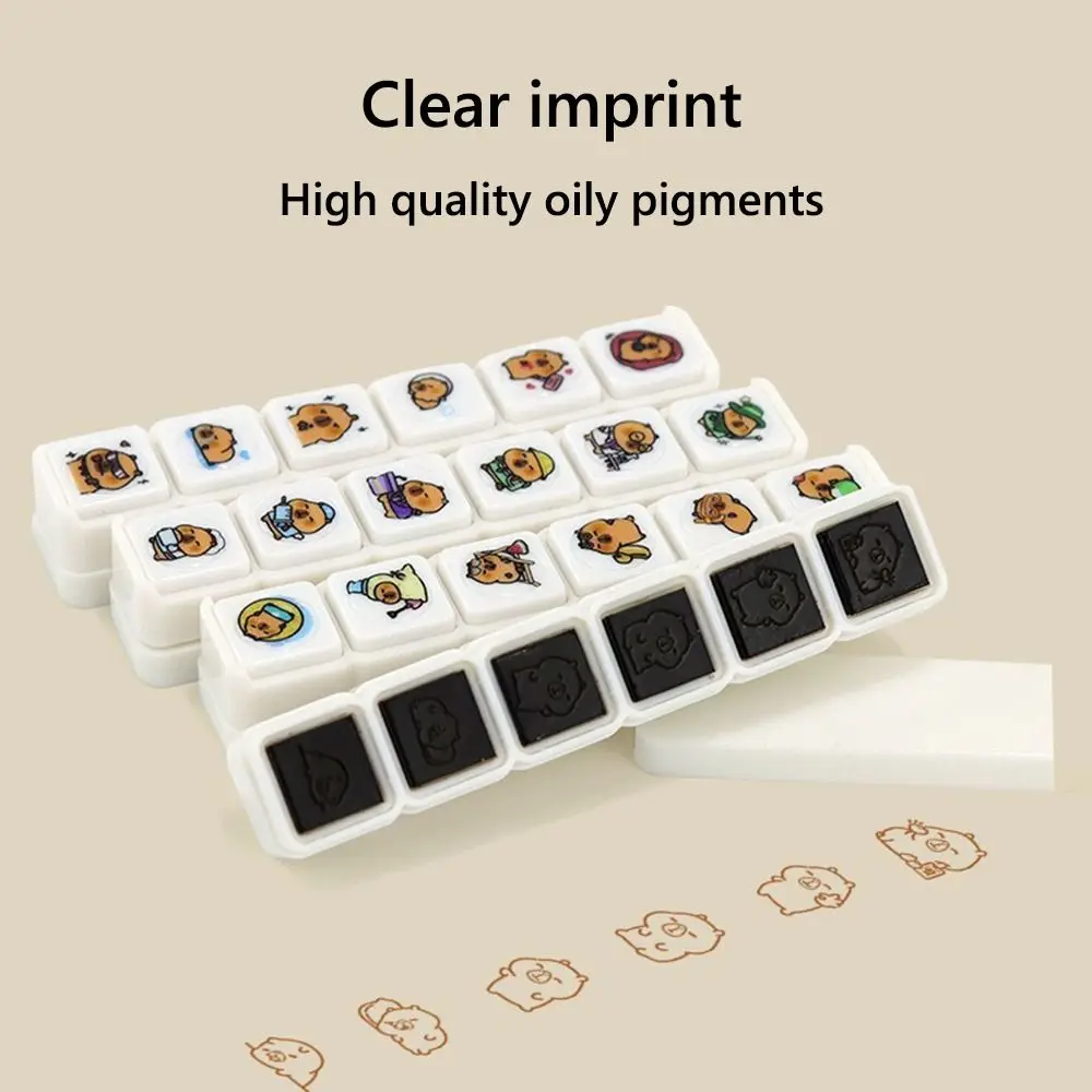 6 قطعة/المجموعة البلاستيك الذاتي الحبر ختم كابيبارا أنماط DIY ألبوم مجلة مخطط ألبوم صور ختم الطوابع الزخرفية الأطفال