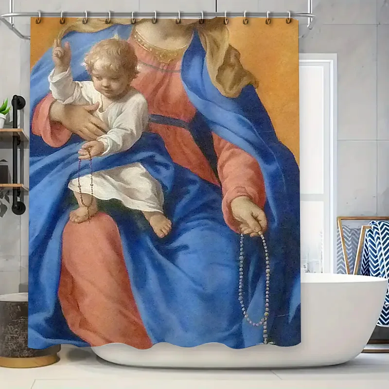 

Красивая детская занавеска для душа Девы Марии, ручная роспись, художественный принт для украшения ванной комнаты, 180x175 см (настраиваемый размер)