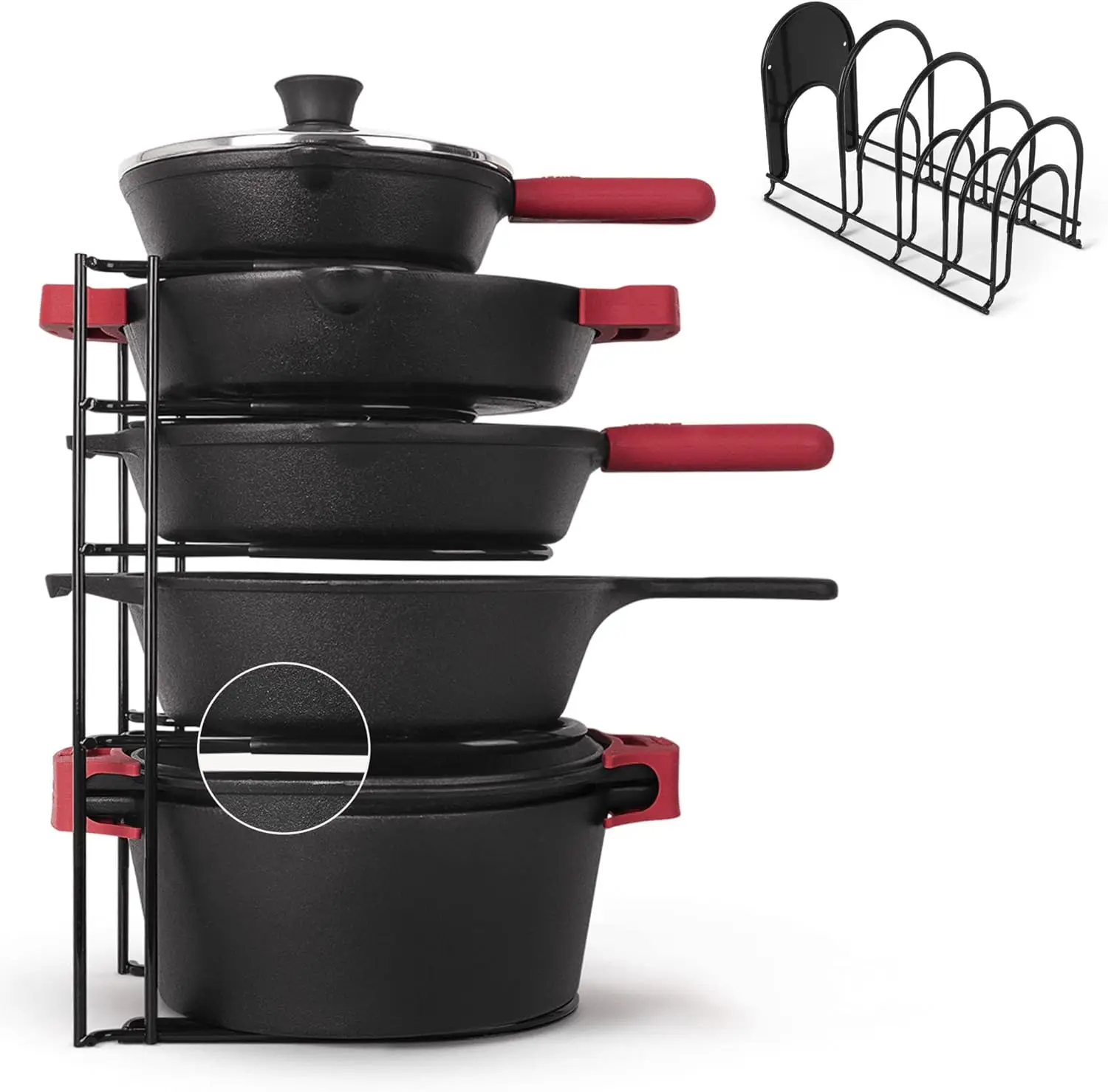 

Pan Organizer - Silicone-Coated Non-Slip 15" Heavy Duty Skillet Rack Kitchen Counter/Cabinet Organization Storage Cookie Sheet